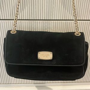Michael Kors Black Suede Bag with Gold Strap